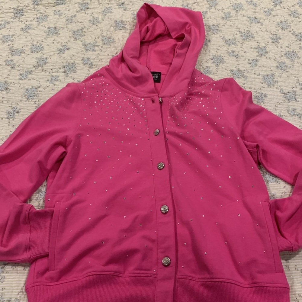 Christine Alexander Pink hoodie with Swarovski Crystal Studs Size S Perfect Cond - Picture 6 of 12
